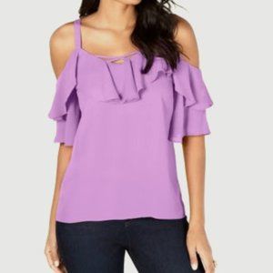 Thalia Sodi Ruffled Cold-Shoulder Blouse, Violet, Size Small